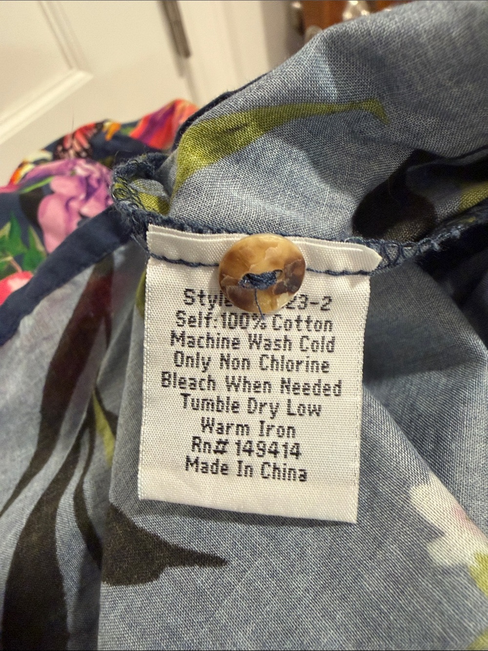 Johnny Was Navy Floral Button-Front Blouse with Butterfly Print - Picture 7 of 7